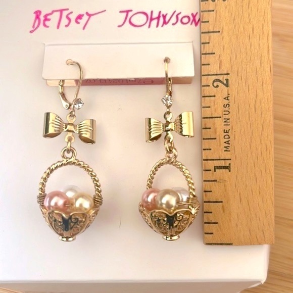 Brand New Betsey Johnson Easter Egg Basket Gold Tone Spring Bows Drop Earrings - Picture 11 of 14
